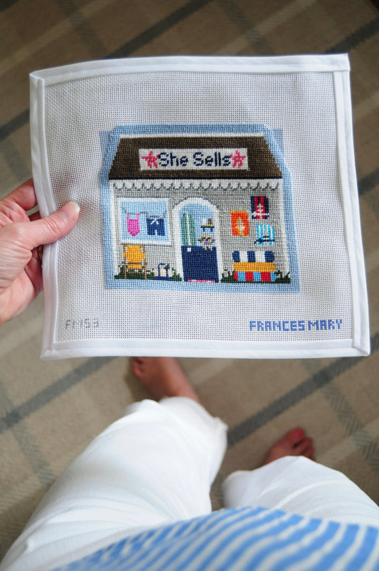 Frances Mary Needlepoint Seaside Needlepoint Village. Collection of Coastal themed businesses.