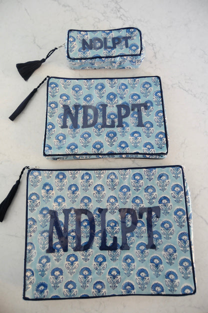 BETH LADD LARGE BLOCK PRINT PROJECT BAG (AQUAMARINE)