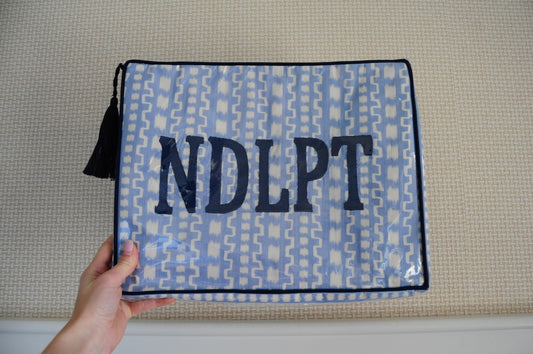 BETH LADD LARGE BLOCK PRINT PROJECT BAG (BLUE IKAT)