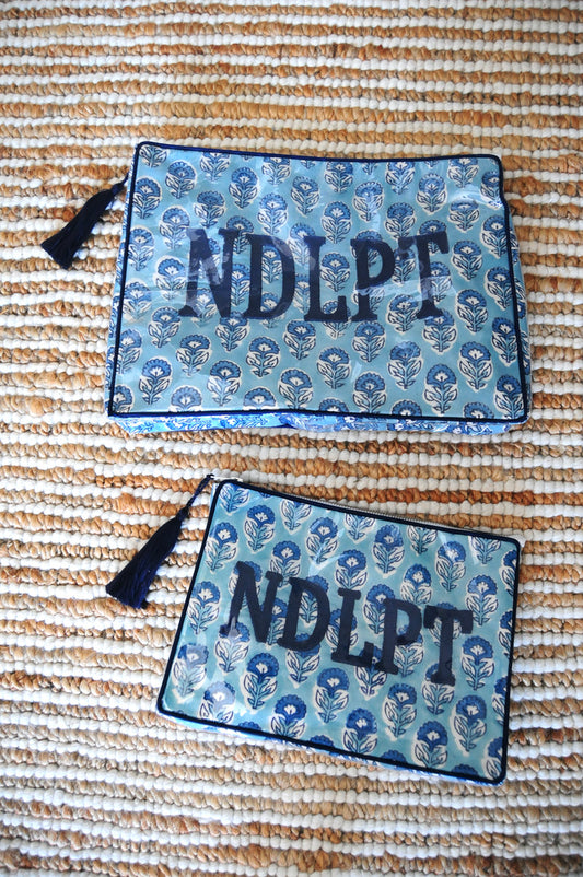 BETH LADD LARGE BLOCK PRINT PROJECT BAG (AQUAMARINE)