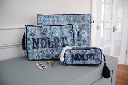 BETH LADD MEDIUM BLOCK PRINT PROJECT BAG (AQUAMARINE)