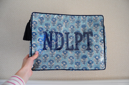 BETH LADD LARGE BLOCK PRINT PROJECT BAG (AQUAMARINE)